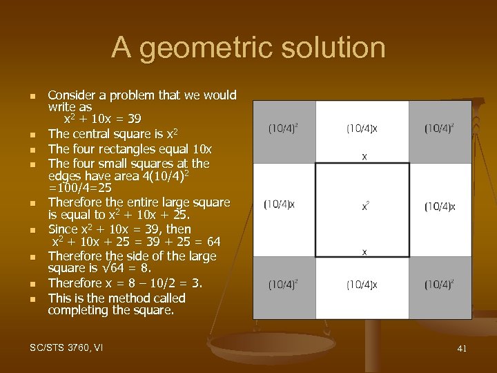 A geometric solution n n n n Consider a problem that we would write