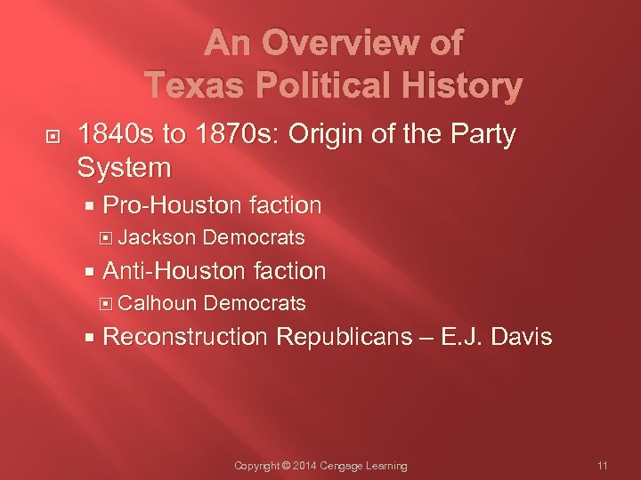 An Overview of Texas Political History 1840 s to 1870 s: Origin of the