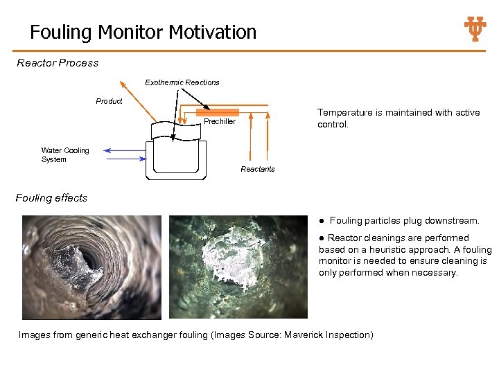 Fouling Monitor Motivation Reactor Process Exothermic Reactions Product Temperature is maintained with active control.