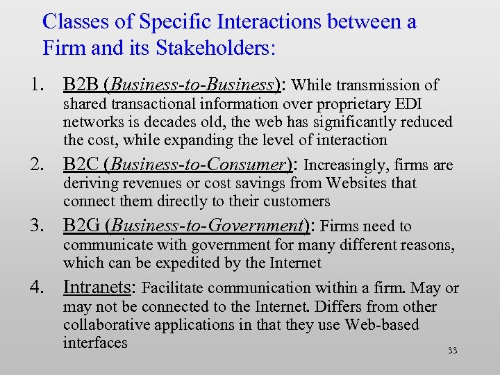 Classes of Specific Interactions between a Firm and its Stakeholders: 1. B 2 B
