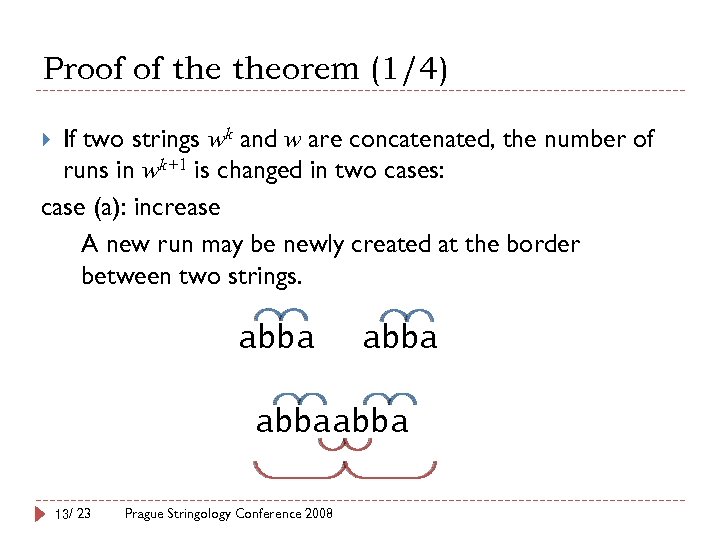 Proof of theorem (1/4) If two strings wk and w are concatenated, the number