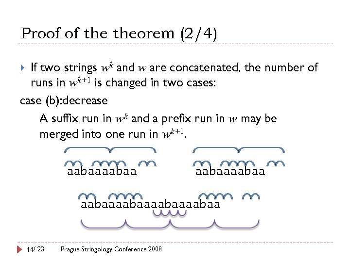 Proof of theorem (2/4) If two strings wk and w are concatenated, the number