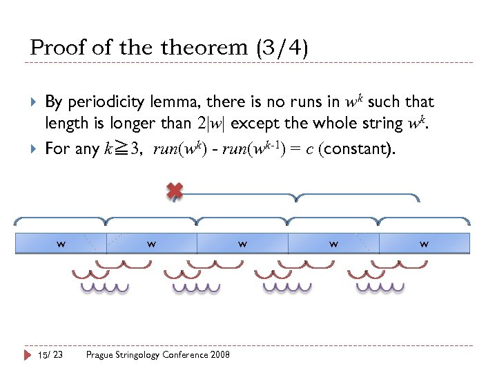 Proof of theorem (3/4) By periodicity lemma, there is no runs in wk such