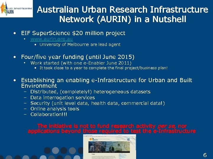 Australian Urban Research Infrastructure Network (AURIN) in a Nutshell • EIF Super. Science $20