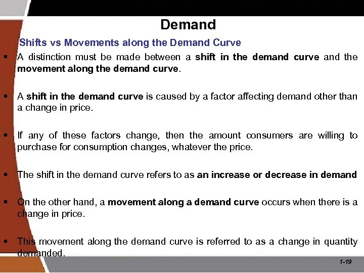 Demand Shifts vs Movements along the Demand Curve § A distinction must be made
