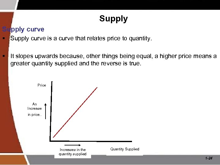 Supply curve § Supply curve is a curve that relates price to quantity. §