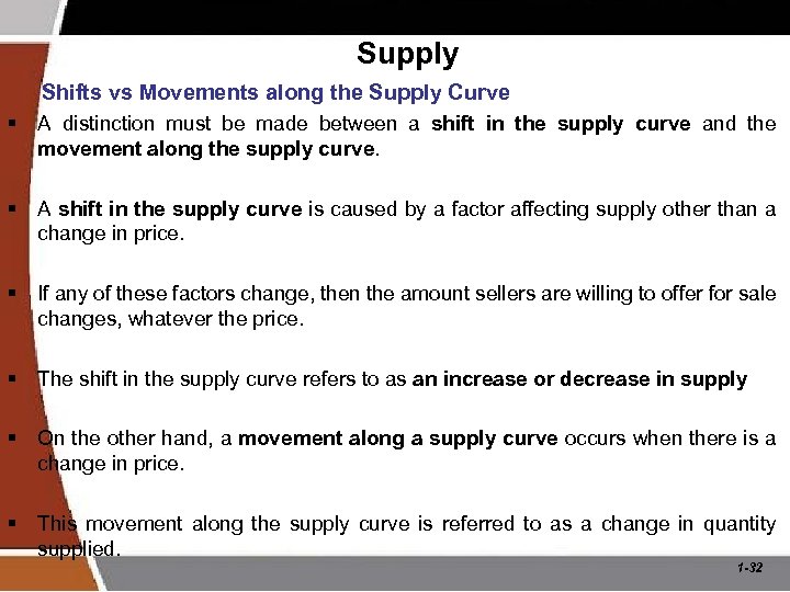 Supply Shifts vs Movements along the Supply Curve § A distinction must be made