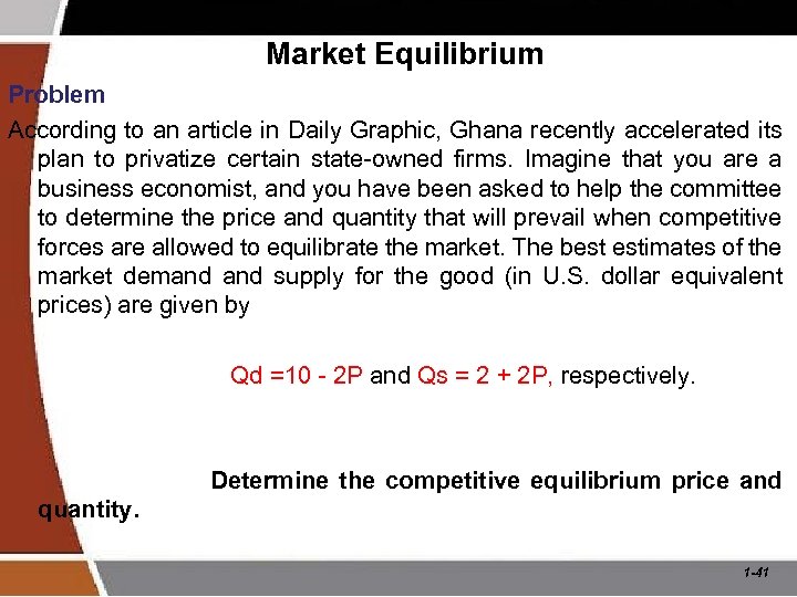 Market Equilibrium Problem According to an article in Daily Graphic, Ghana recently accelerated its