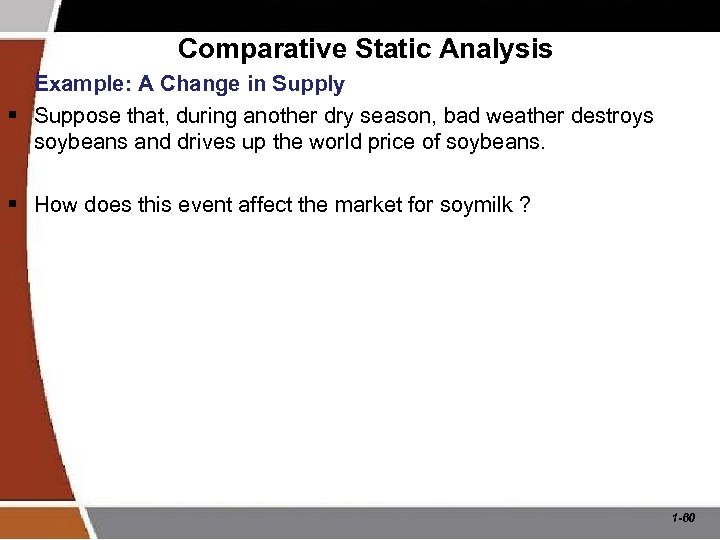 Comparative Static Analysis Example: A Change in Supply § Suppose that, during another dry