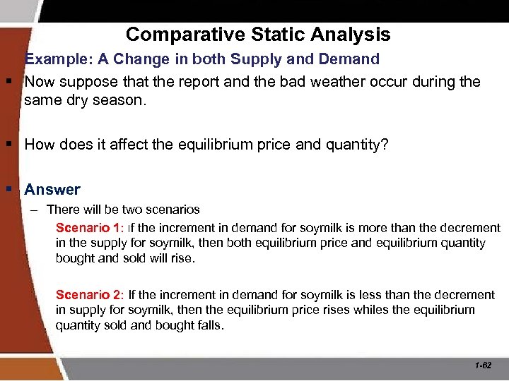Comparative Static Analysis Example: A Change in both Supply and Demand § Now suppose