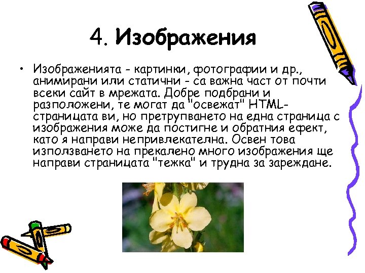 4. Изображения • Изображенията - картинки, фотографии и др. , анимирани или статични -