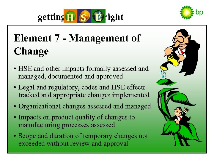 getting H S E right Element 7 - Management of Change • HSE and