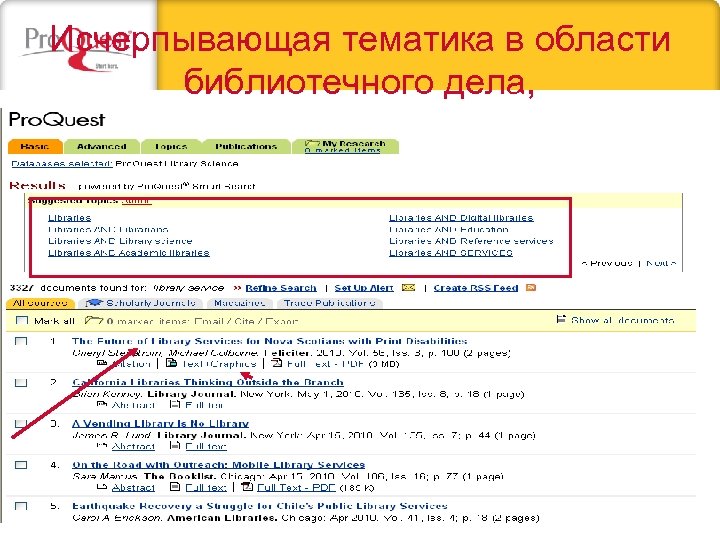 Исчерпывающая тематика в области библиотечного дела, информационных наук и использования новейших технологий 