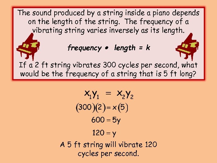 The sound produced by a string inside a piano depends on the length of