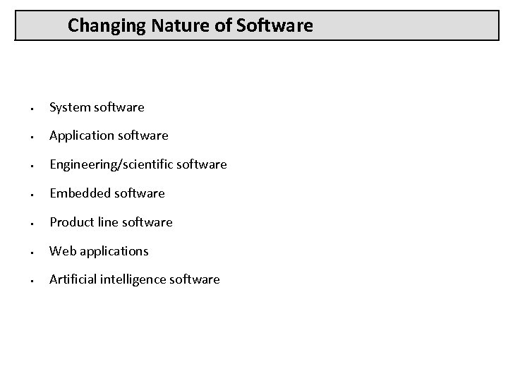 Changing Nature of Software § System software § Application software § Engineering/scientific software §