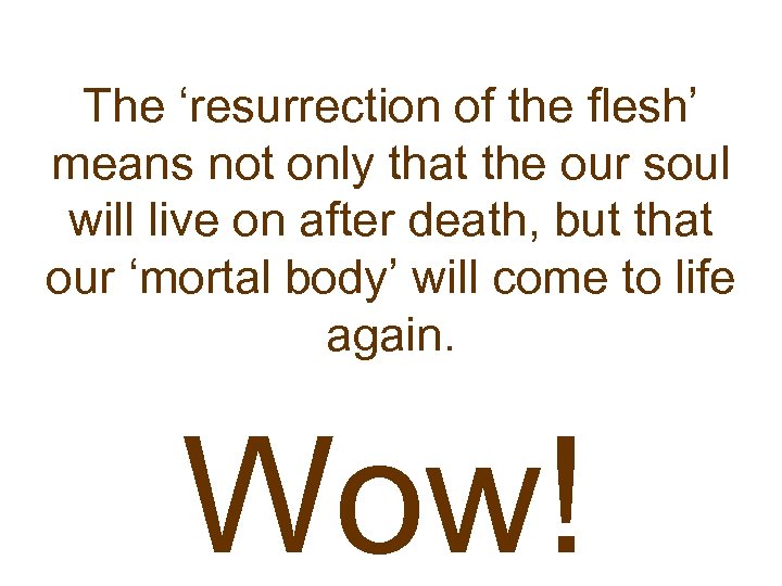 The ‘resurrection of the flesh’ means not only that the our soul will live