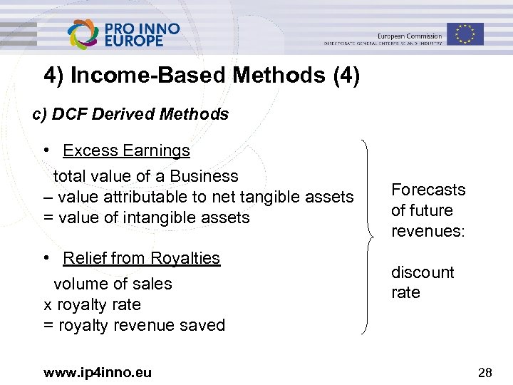 4) Income-Based Methods (4) c) DCF Derived Methods • Excess Earnings total value of