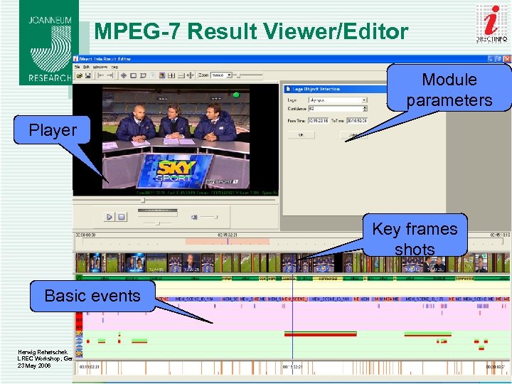 MPEG-7 Result Viewer/Editor Module parameters Basic events Herwig Rehatschek LREC Workshop, Genoa 23 May