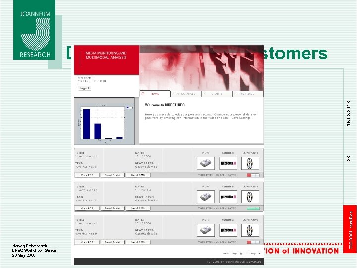 Herwig Rehatschek LREC Workshop, Genoa 23 May 2006 ISO 9001 certified 28 18/03/2018 Delivery