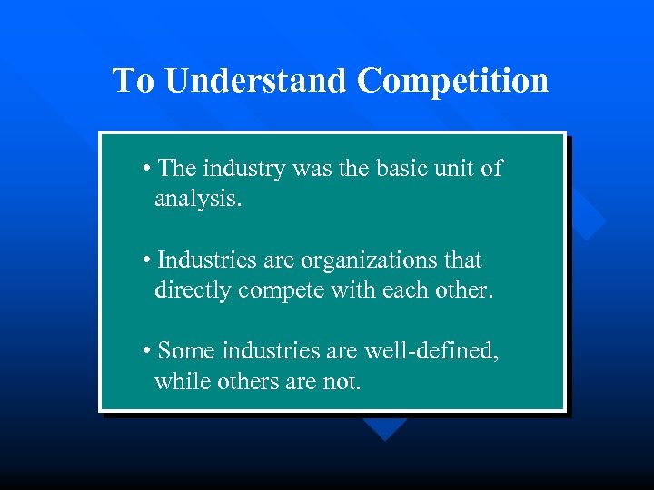 To Understand Competition • The industry was the basic unit of analysis. • Industries