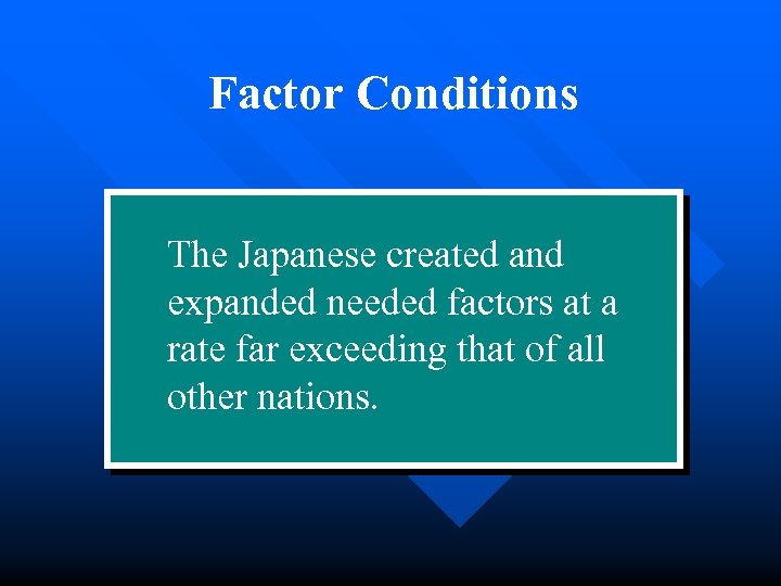 Factor Conditions The Japanese created and expanded needed factors at a rate far exceeding