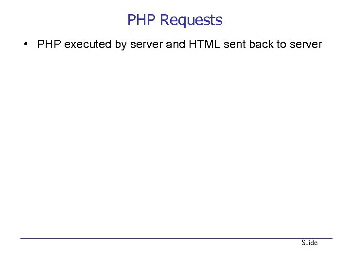 PHP Requests • PHP executed by server and HTML sent back to server Slide