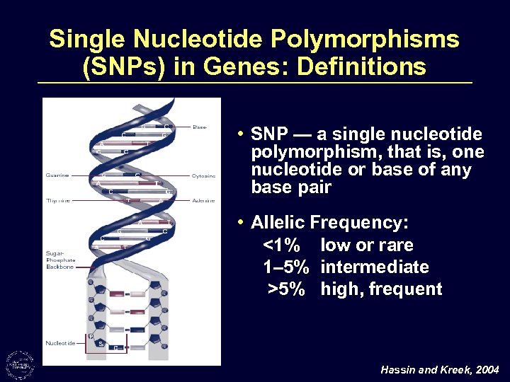 Single Nucleotide Polymorphisms (SNPs) in Genes: Definitions • SNP — a single nucleotide polymorphism,