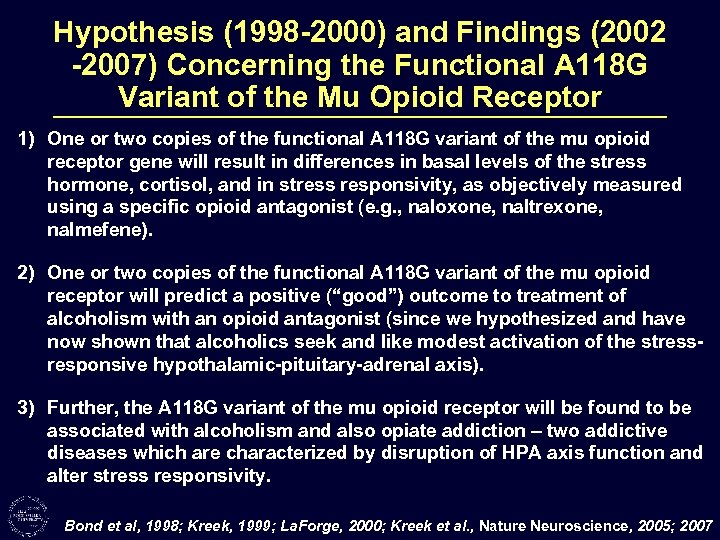Hypothesis (1998 -2000) and Findings (2002 -2007) Concerning the Functional A 118 G Variant
