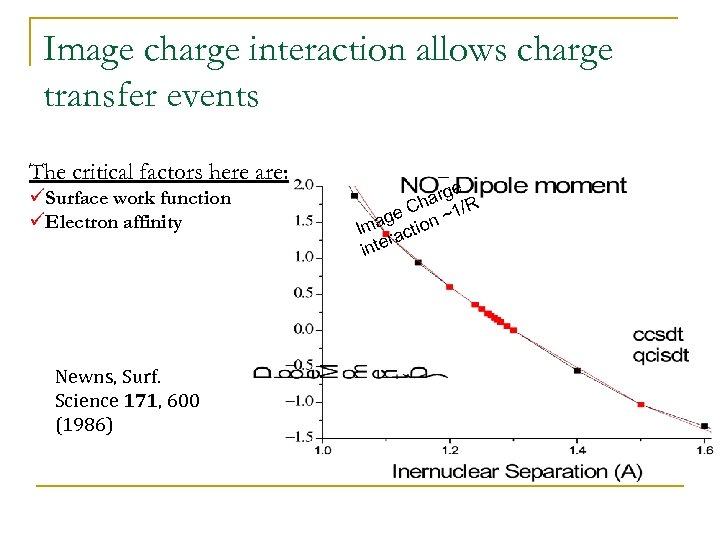 Image charge interaction allows charge transfer events The critical factors here are: üSurface work