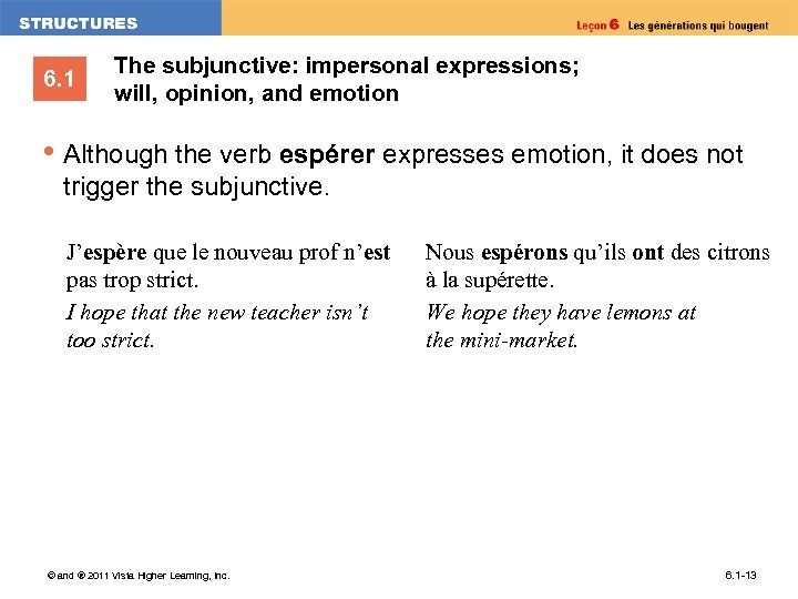 6. 1 The subjunctive: impersonal expressions; will, opinion, and emotion • Although the verb