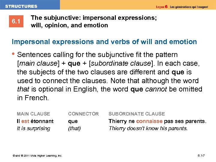 6. 1 The subjunctive: impersonal expressions; will, opinion, and emotion Impersonal expressions and verbs