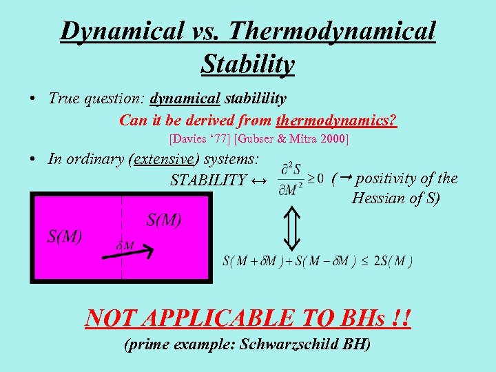 Dynamical vs. Thermodynamical Stability • True question: dynamical stabilility Can it be derived from