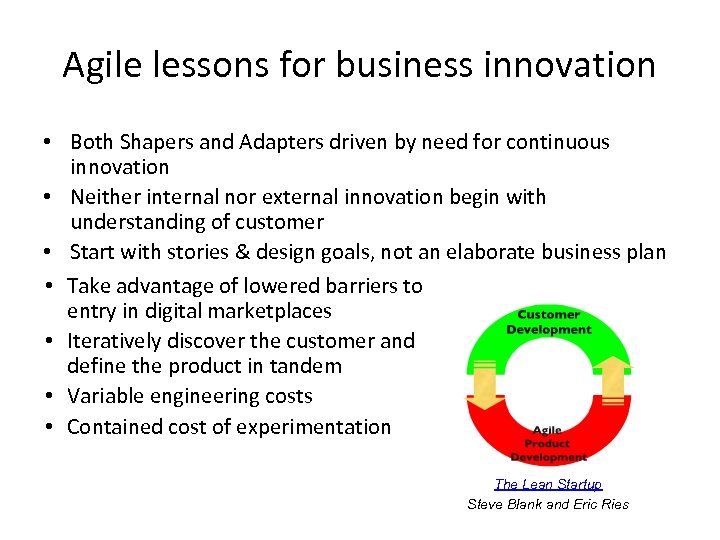 Agile lessons for business innovation • Both Shapers and Adapters driven by need for