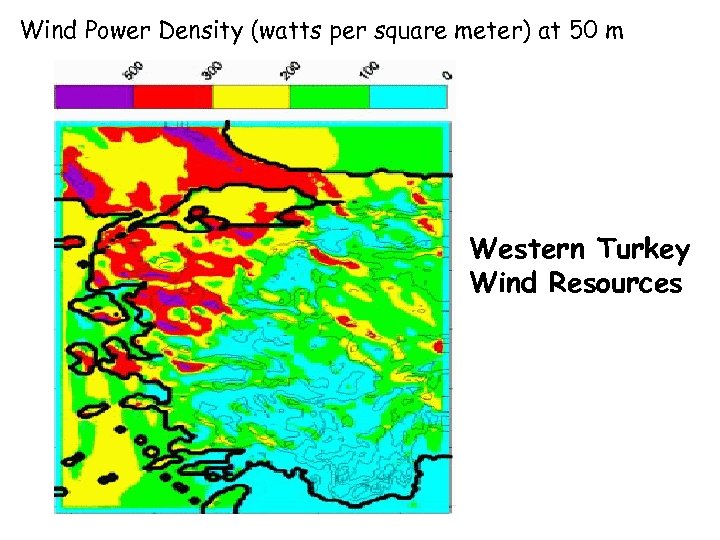 Wind Power Density (watts per square meter) at 50 m Western Turkey Wind Resources