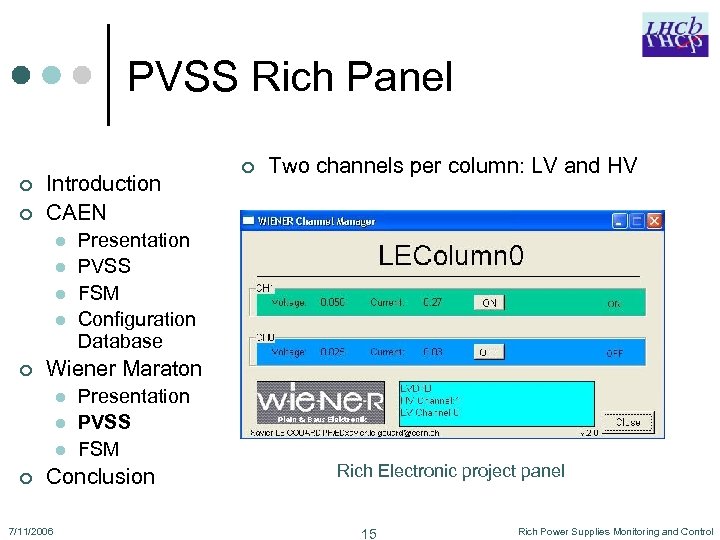 PVSS Rich Panel ¢ ¢ Introduction CAEN l l ¢ Two channels per column: