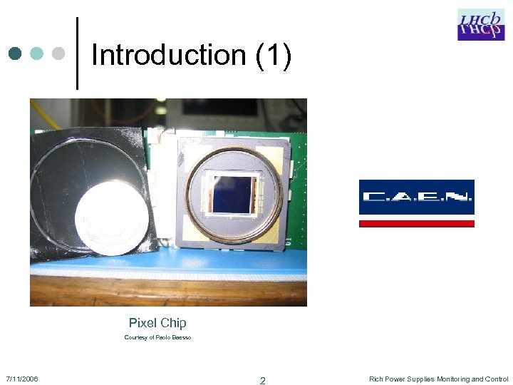 Introduction (1) Pixel Chip Courtesy of Paolo Baesso 7/11/2006 2 Rich Power Supplies Monitoring