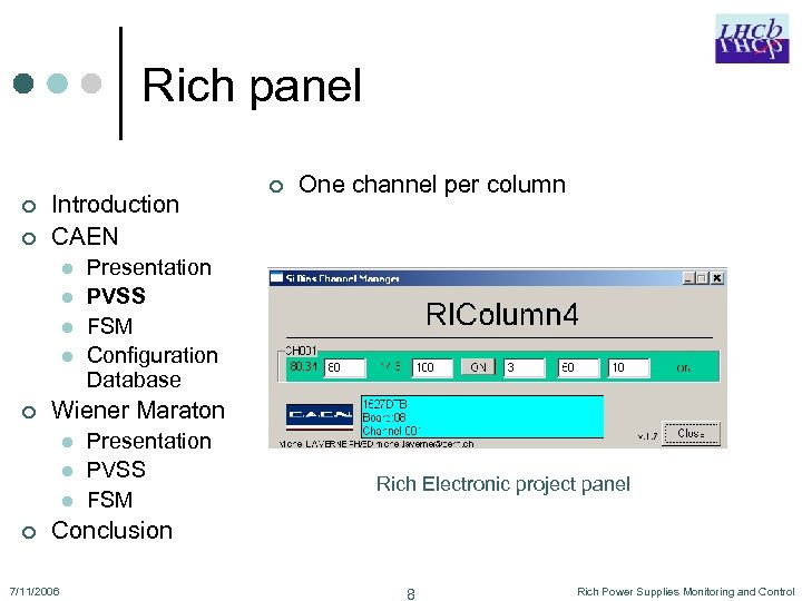 Rich panel ¢ ¢ Introduction CAEN l l ¢ One channel per column Presentation