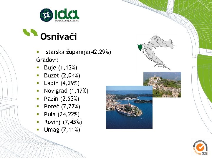 Osnivači § Istarska županija(42, 29%) Gradovi: § Buje (1, 13%) § Buzet (2, 04%)