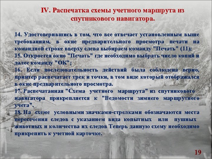 IV. Распечатка схемы учетного маршрута из спутникового навигатора. 14. Удостоверившись в том, что все
