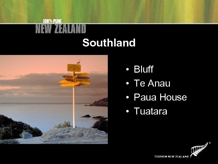 Southland • • Bluff Te Anau Paua House Tuatara 