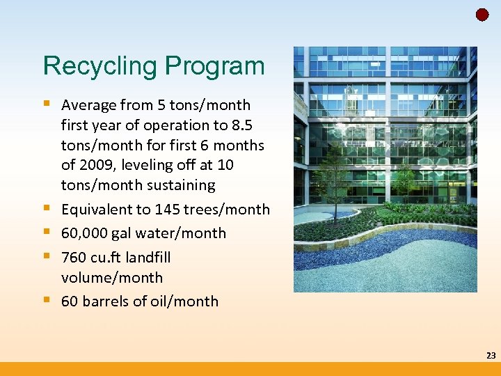 Recycling Program § Average from 5 tons/month § § first year of operation to