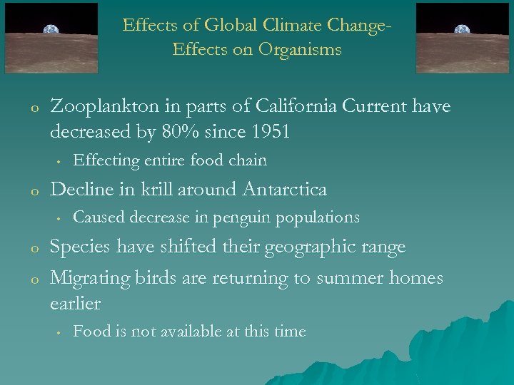 Effects of Global Climate Change. Effects on Organisms o Zooplankton in parts of California