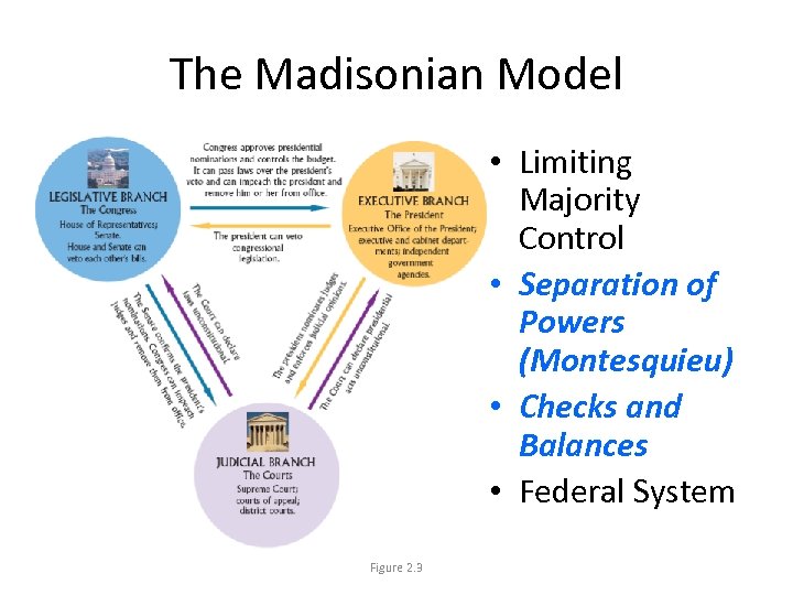The Madisonian Model • Limiting Majority Control • Separation of Powers (Montesquieu) • Checks