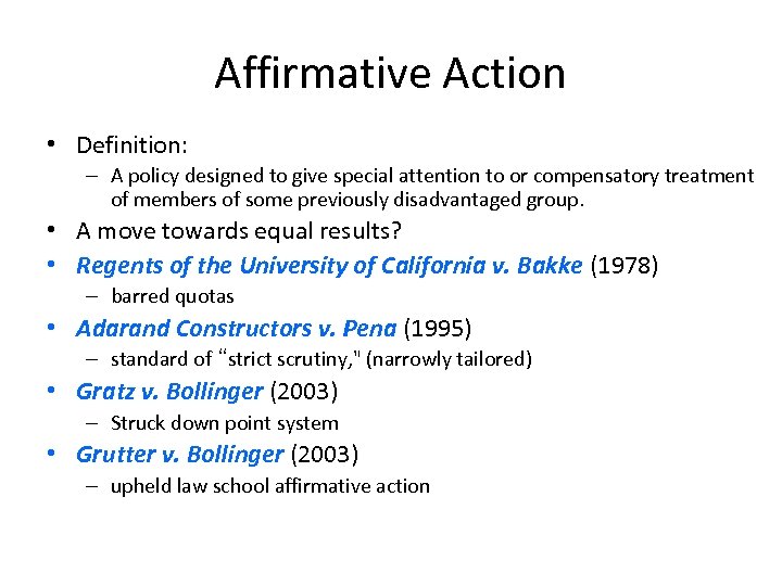 Affirmative Action • Definition: – A policy designed to give special attention to or