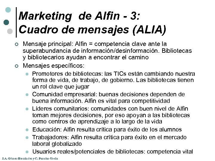 Marketing de Alfin - 3: Cuadro de mensajes (ALIA) ¢ ¢ Mensaje principal: Alfin