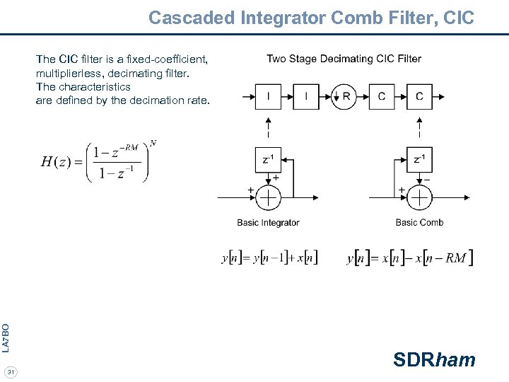 Cascaded Integrator Comb Filter, CIC LA 7 BO The CIC filter is a fixed-coefficient,