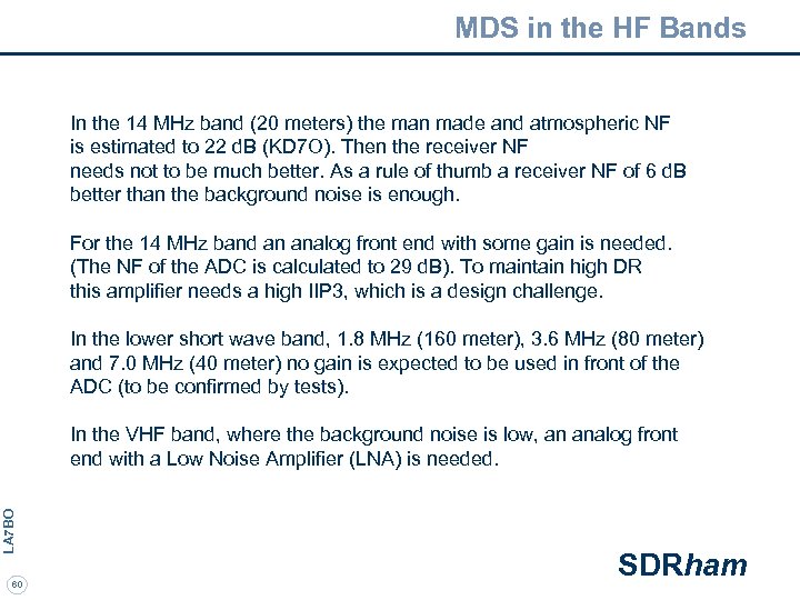 MDS in the HF Bands In the 14 MHz band (20 meters) the man
