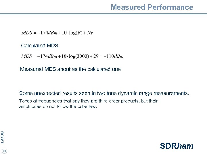 Measured Performance Calculated MDS Measured MDS about as the calculated one Some unexpected results