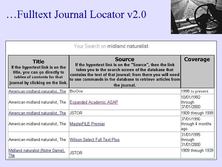 …Fulltext Journal Locator v 2. 0 