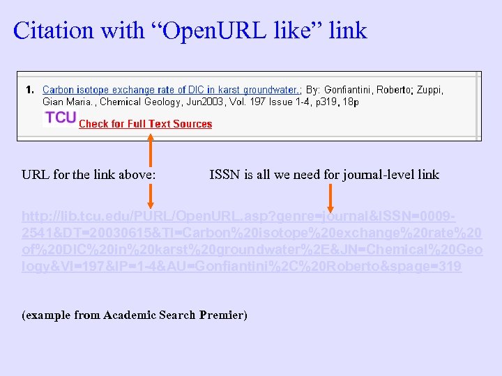 Citation with “Open. URL like” link URL for the link above: ISSN is all